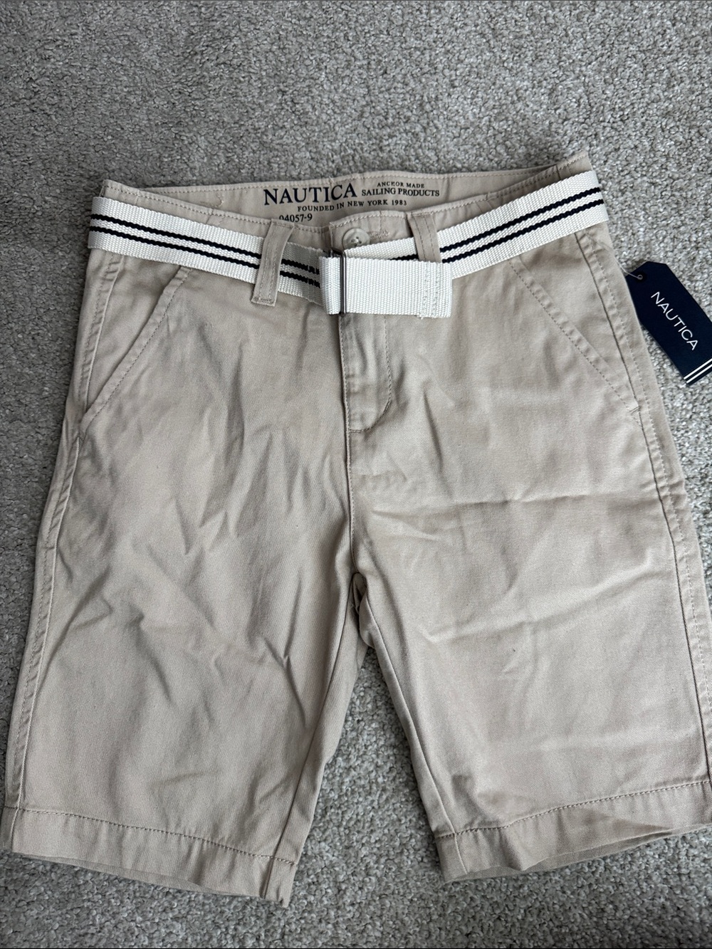 Nautica Tan Cotton Shorts with White & Navy Striped Belt